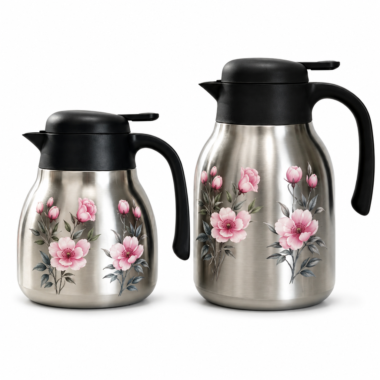 Pink Peony Floral Stainless‑Steel